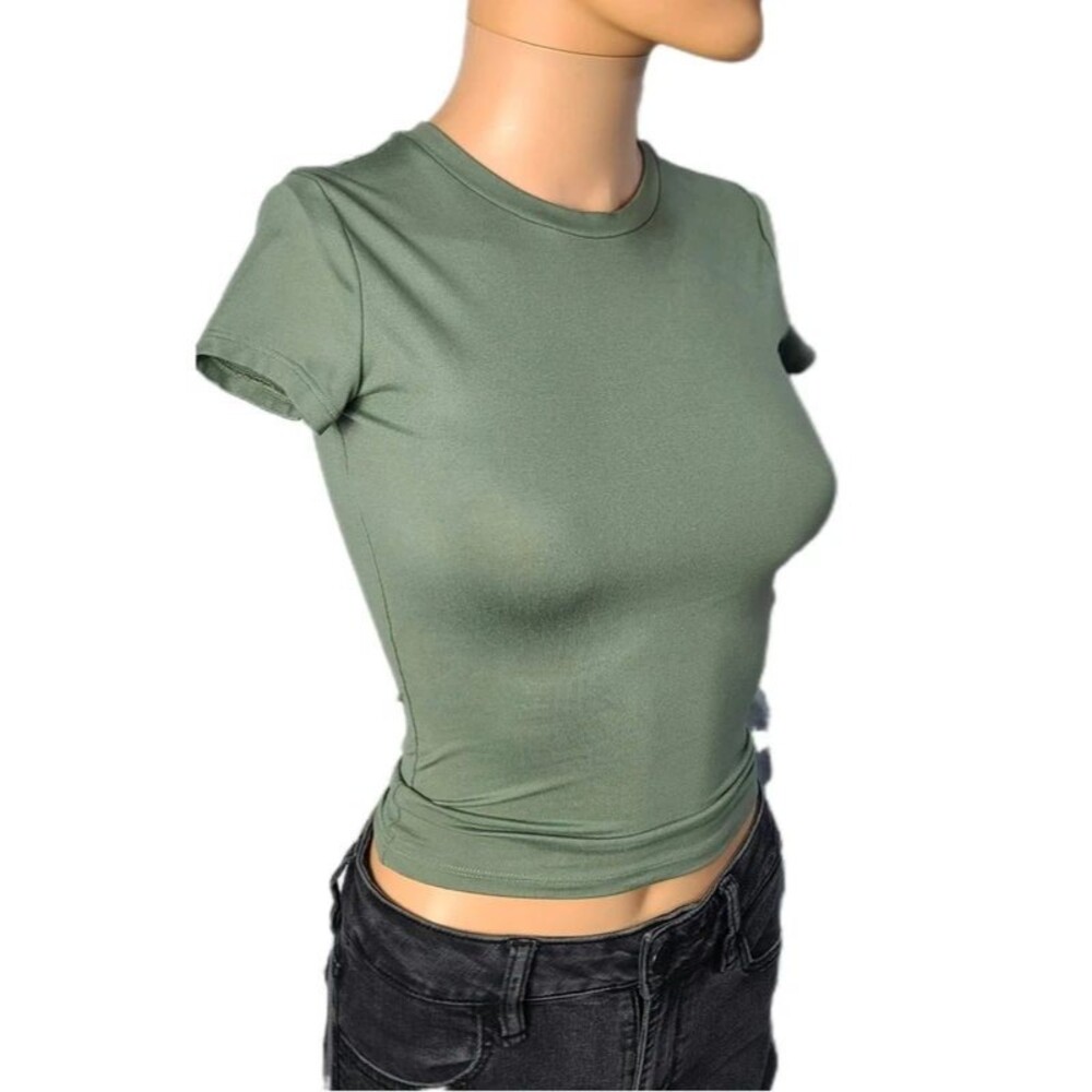 Hollister XXS Long Olive Green Short Sleeve Crew Neck Fitted Tee Top